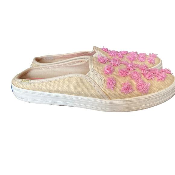 Kate Spade X Keds Mule Slide Sneaker Raffia Straw Pink Tan size 8.5 - Picture 8 of 11